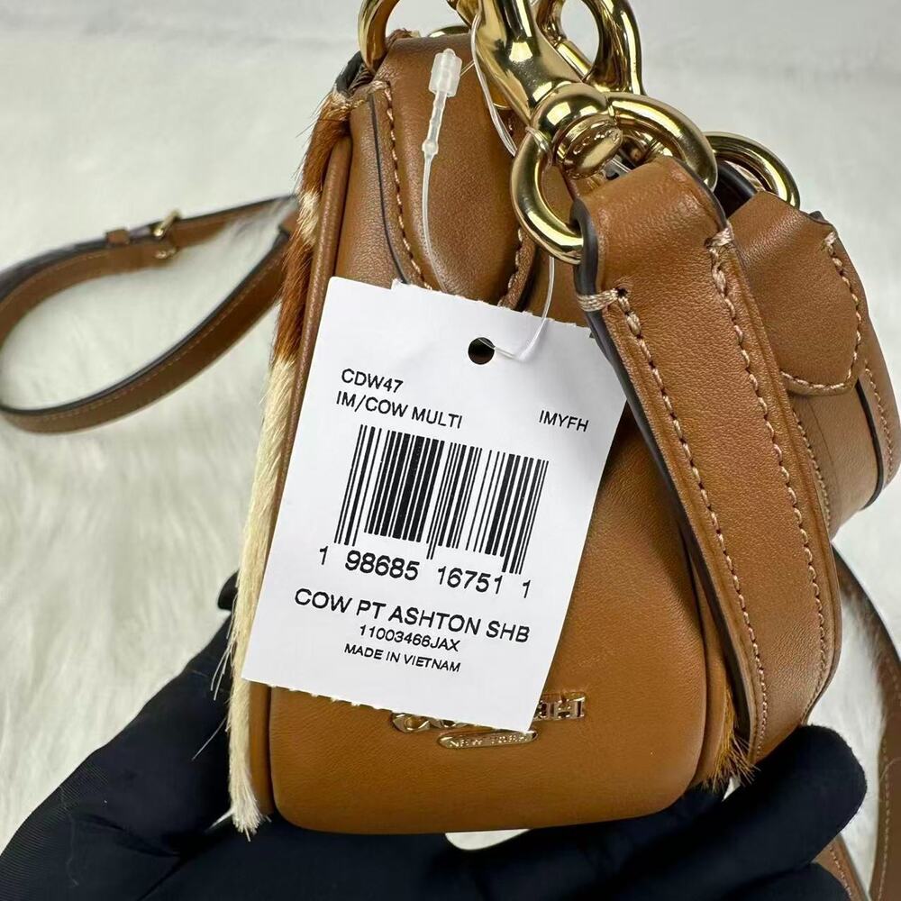 Coach Ashton Shoulder Bag In Haircalf With Cow Print Gold/Cow Multi CDW47 NWT - Picture 7 of 10